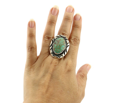 Navajo Ring 925 Silver Spiderweb Bisbee Turquoise Signed C Montoya C.80's