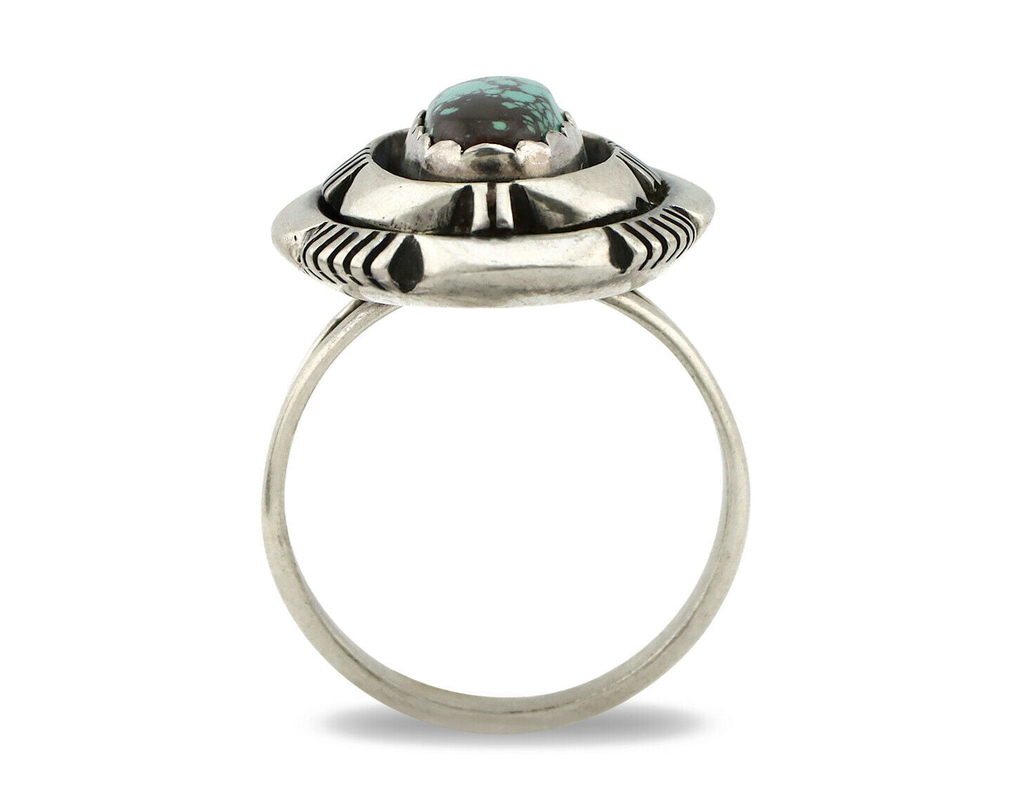 Navajo Ring .925 Silver Spiderweb Turquoise Artist Signed L. M. Nez C80s