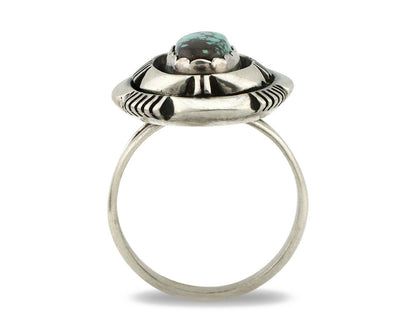 Navajo Ring .925 Silver Spiderweb Turquoise Artist Signed L. M. Nez C80s