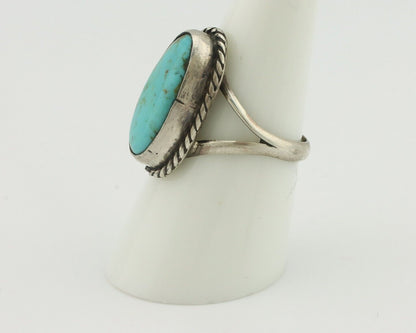 Navajo Ring .925 Silver Natural Blue Kingman Turquoise Native Signed C.80's