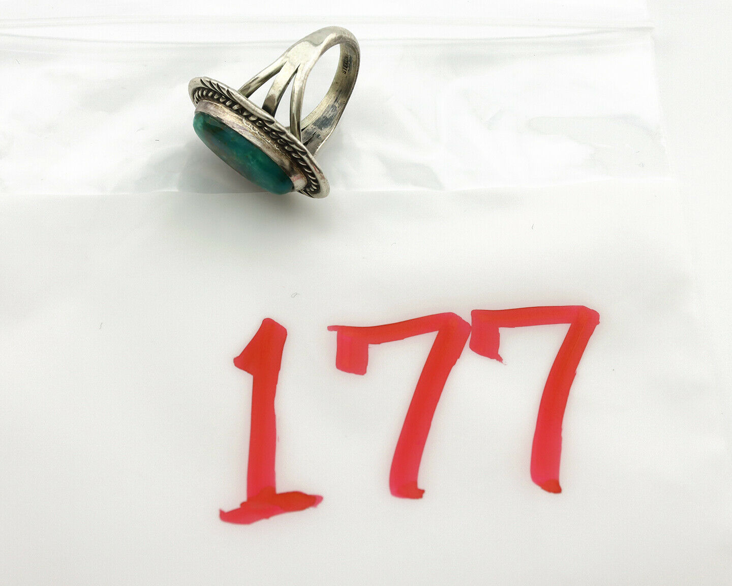 Navajo Ring .925 Silver Kingman Turquoise Signed M Begay C.1980's