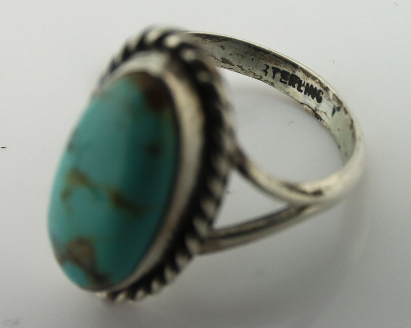 Navajo Ring 925 Silver Natural Blue Kingman Turquoise Native Artist C.80's