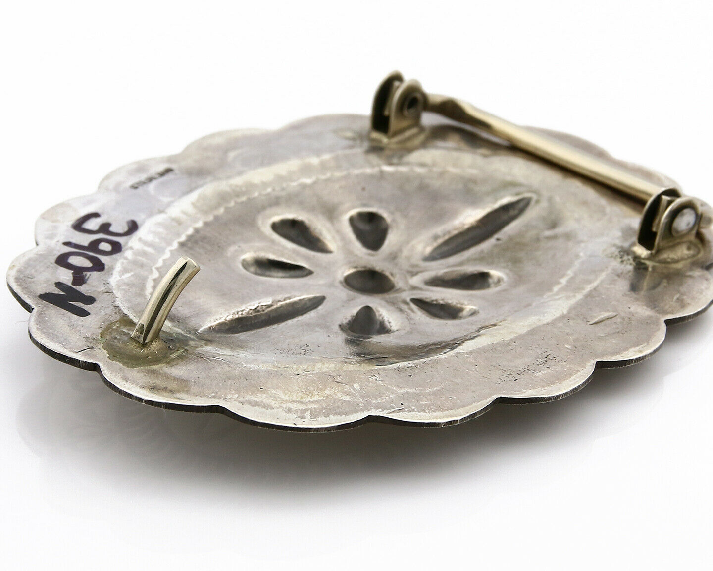 Navajo Belt Buckle .925 Silver Hand Stamped Artist Native American C.80's