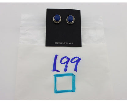 Navajo Earrings 925 Silver Natural Mined Lapis Native American Artist C80s