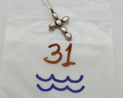 Navajo Cross Necklace 925 Silver Pink Mussel Native American Artist C.80's