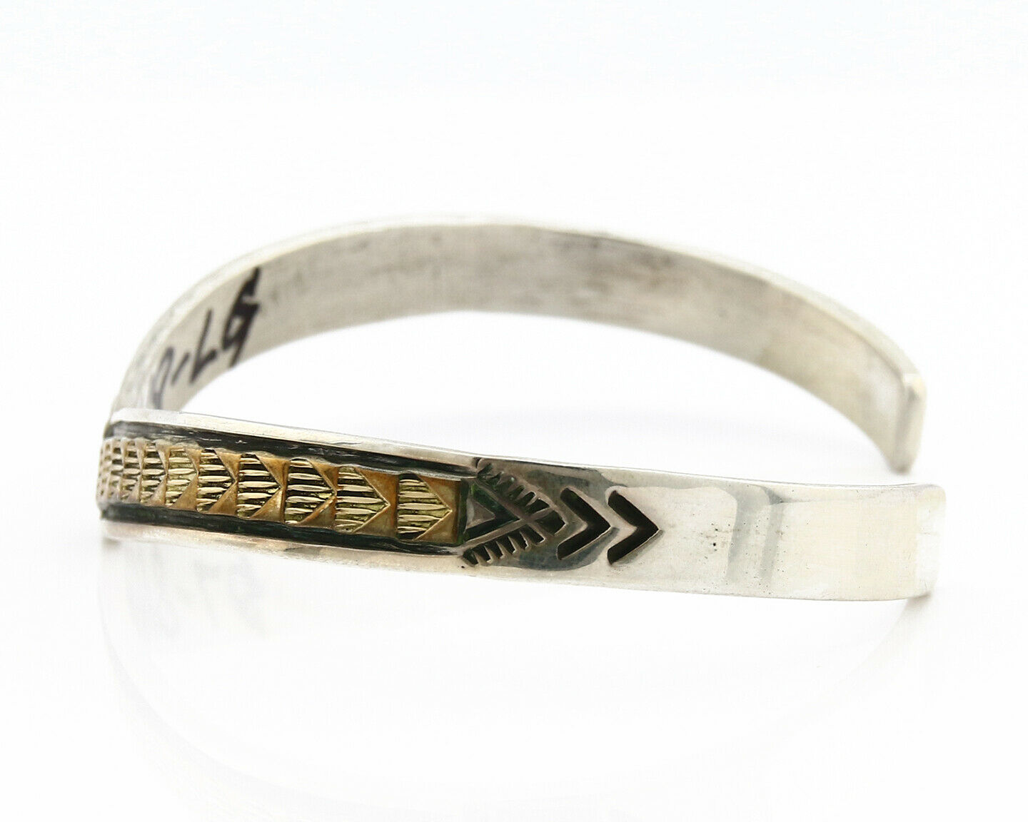 Navajo Bracelet .925 SOLID Silver & 12K Gold Plated Signed Artist RL C.80's