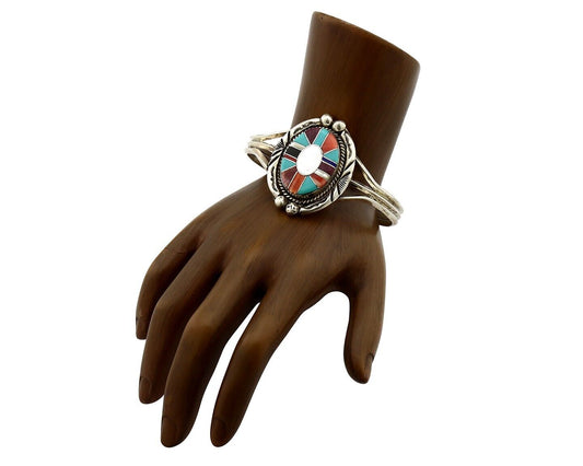 Navajo Cuff Bracelet 925 Silver Natural Gemstone Artist Signed V & N EDSITTY C80