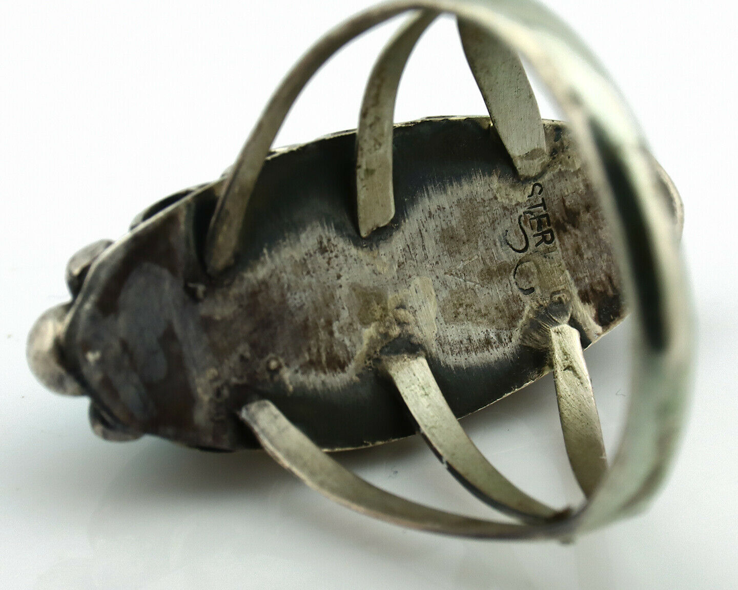 Navajo Ring .925 Silver Natural Blue Turquoise Artist Signed SC C.80's