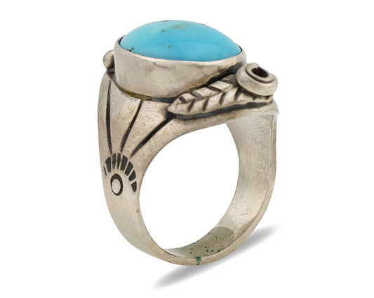 Navajo Ring .925 Silver Natural Blue Turquoise Native American Artist C.1980s