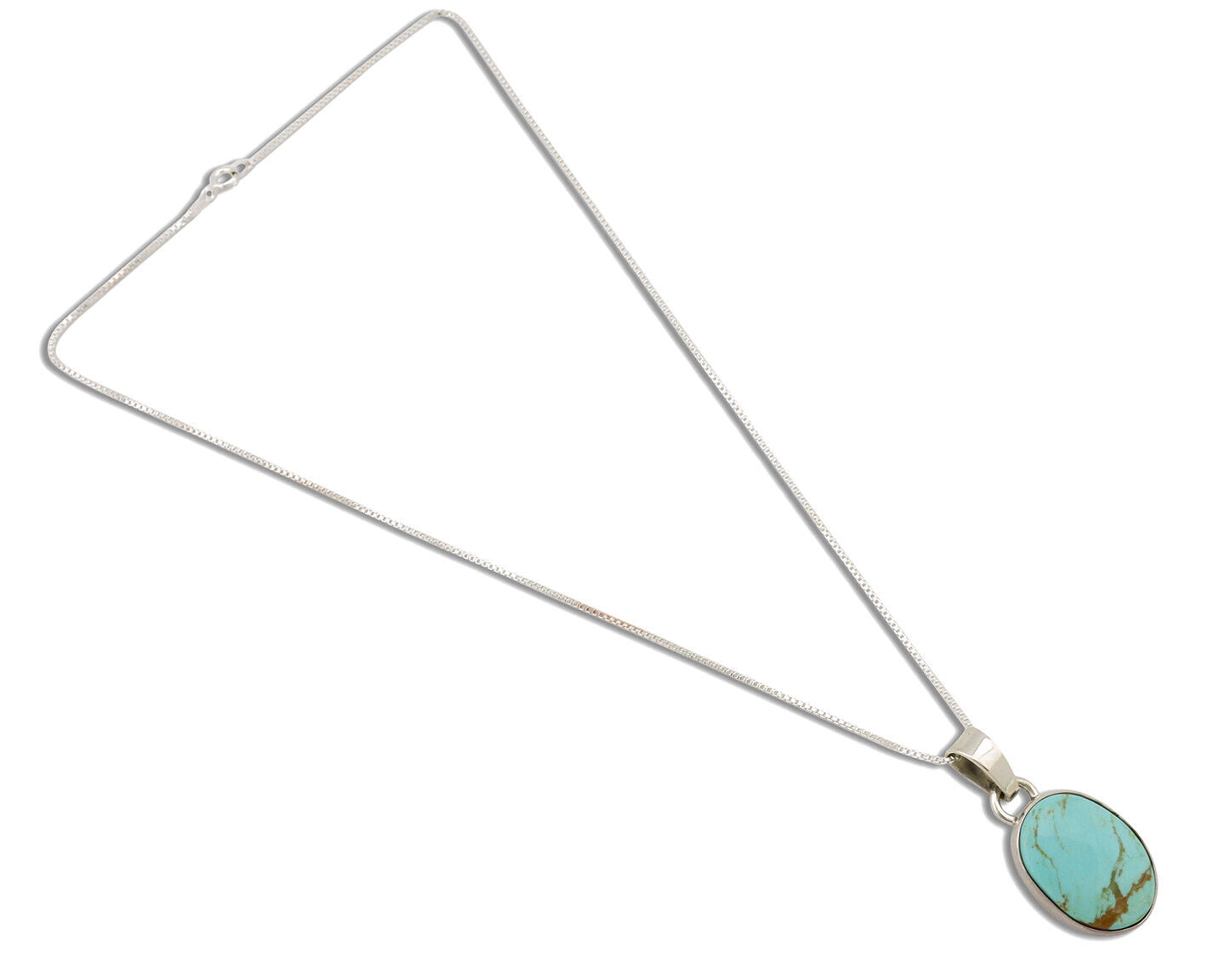 Navajo Necklace .925 Silver Kingman Turquoise Native American Signed C.1980's