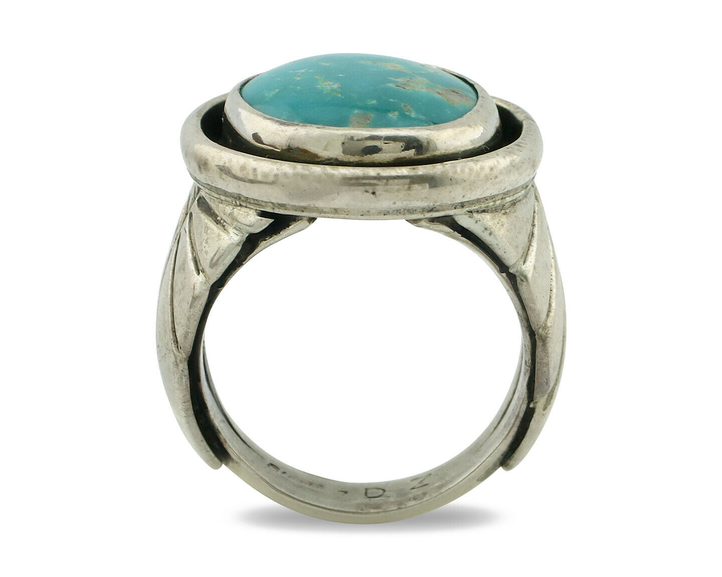 Navajo Ring .925 Silver Blue Gem Turquoise Artist Signed DZ C.80's