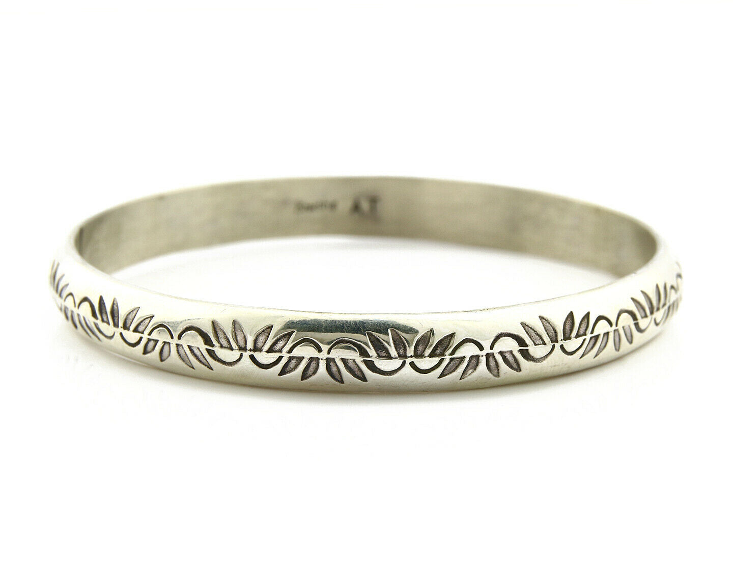 Navajo Bracelet .925 Silver 8.5 mm Wide Hand Stamped Signed Artist Abel Toledo