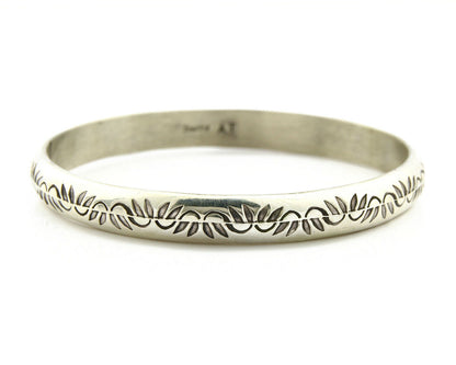 Navajo Bracelet .925 Silver 8.5 mm Wide Hand Stamped Signed Artist Abel Toledo