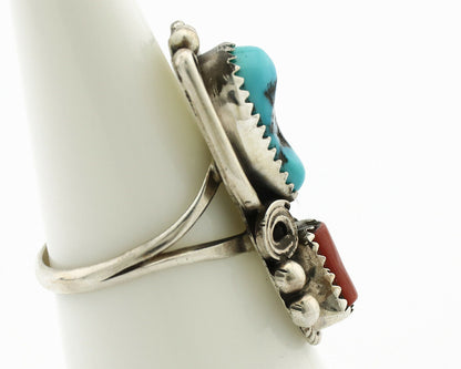 Navajo Ring .925 Silver Turquoise & Coral Artist Signed J Morris C.80's