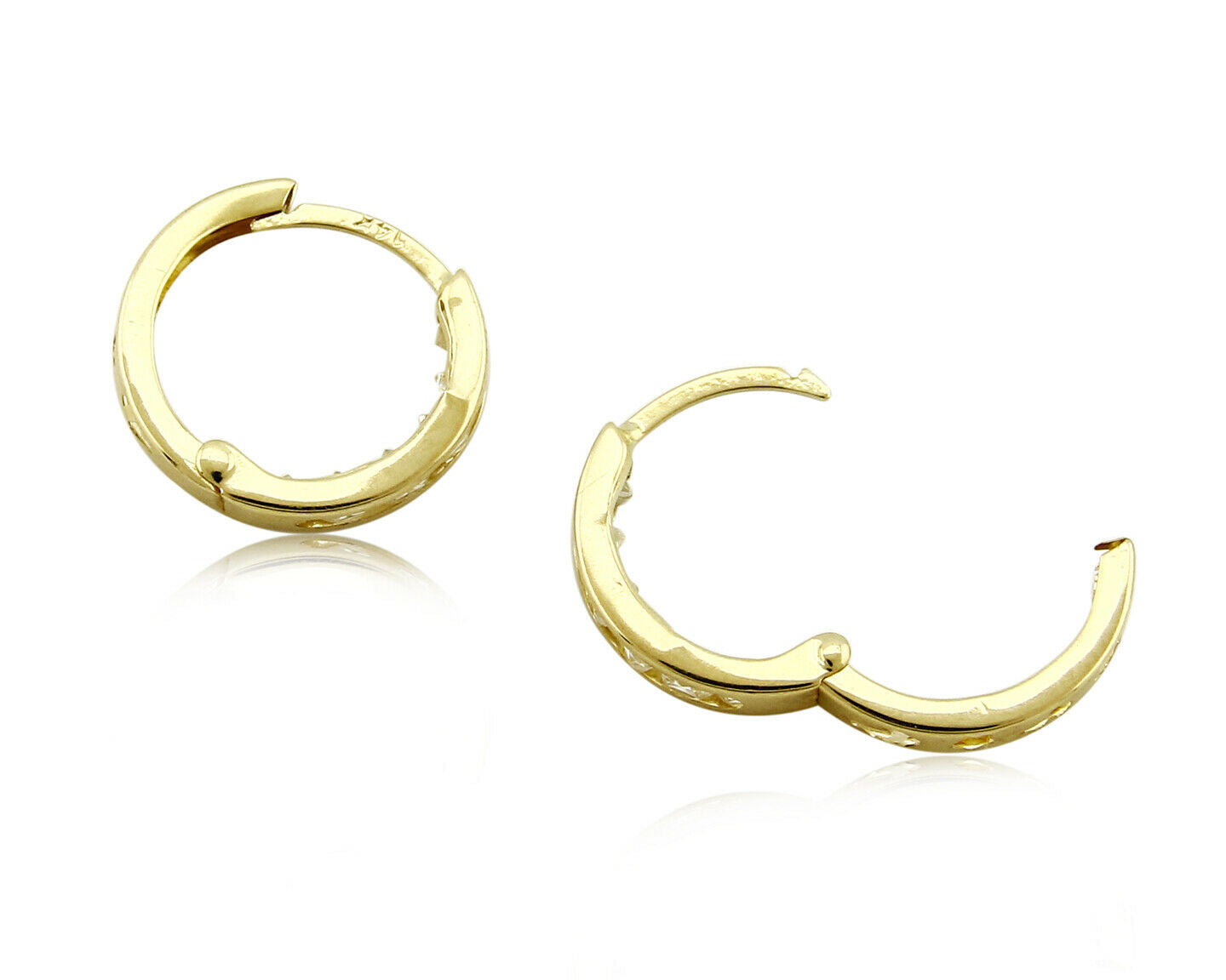 Women's 3.0 mm x 14 mm REAL 14k SOLID YELLOW GOLD Simulated Diamond Hoop Earring