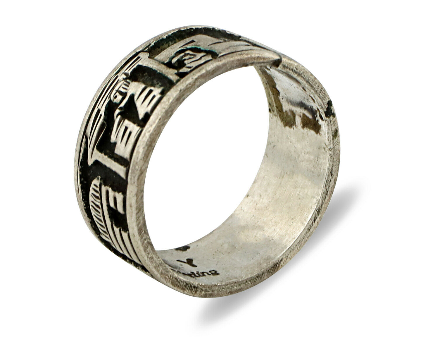 Navajo Pictograph Ring .925 Silver Signed Artist HY C.80's