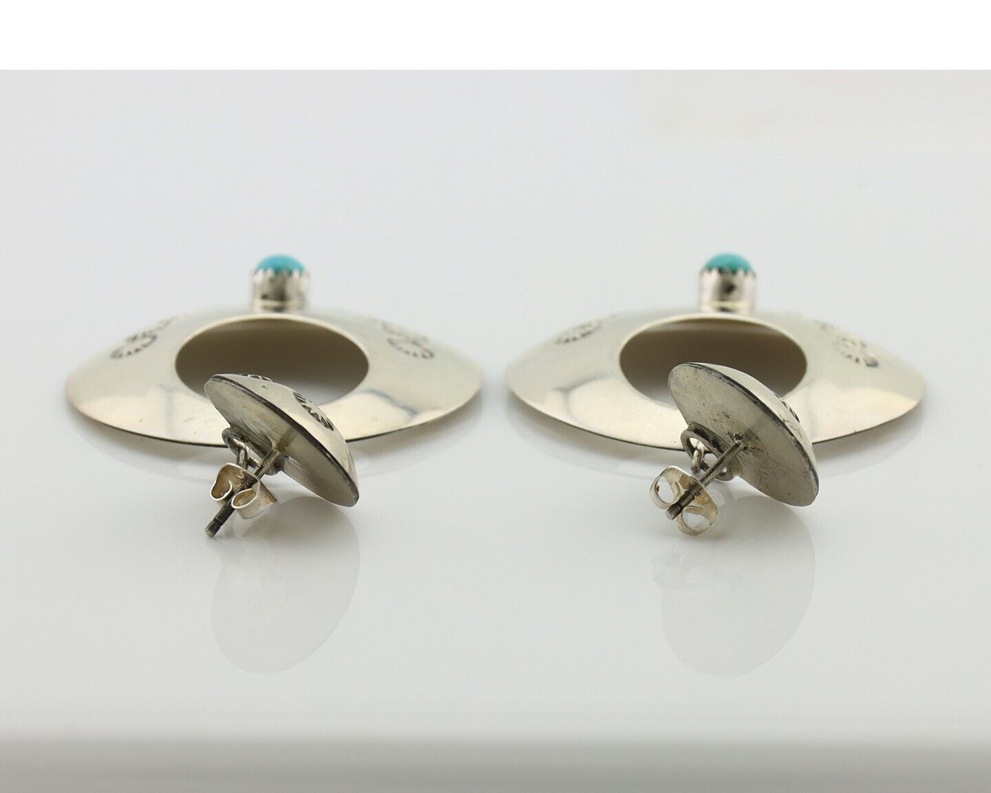 Navajo Handmade Earrings 925 Silver Blue Turquoise Signed Vera Jane C.80's
