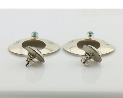 Navajo Handmade Earrings 925 Silver Blue Turquoise Signed Vera Jane C.80's