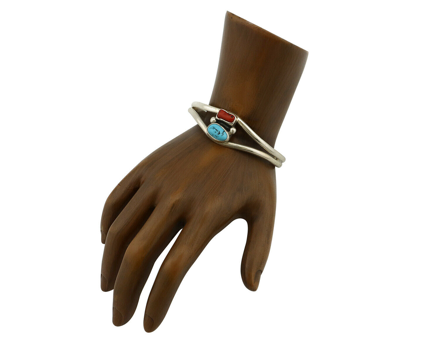 Navajo Bracelet .925 Silver Coral & Turquoise Artist Native American Artist C.90