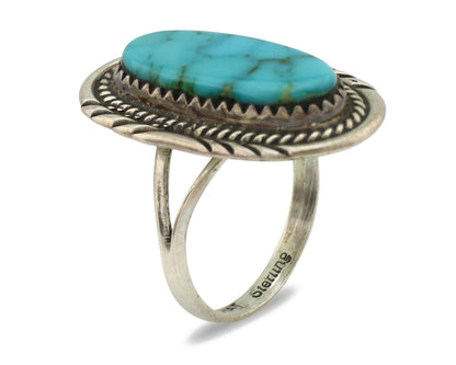 Navajo Ring .925 Silver Nevada Turquoise Native American Artist C.1980's