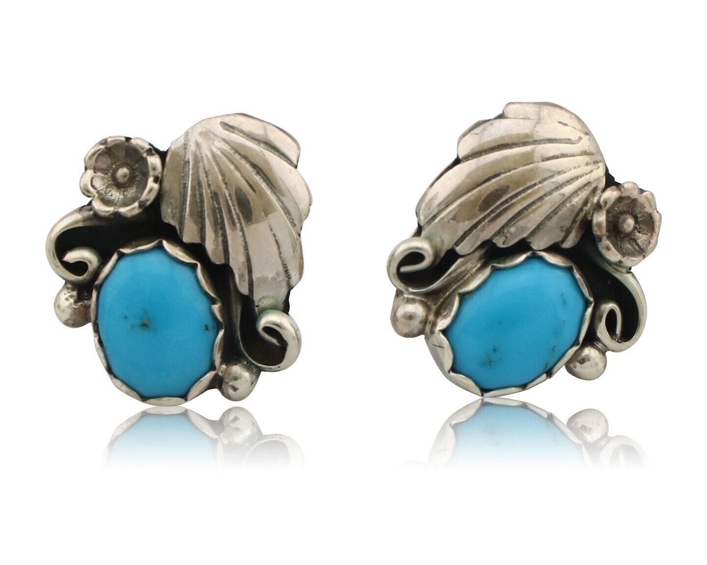 Navajo Earrings 925 Silver Sleeping Beauty Turquoise Native American C.80's