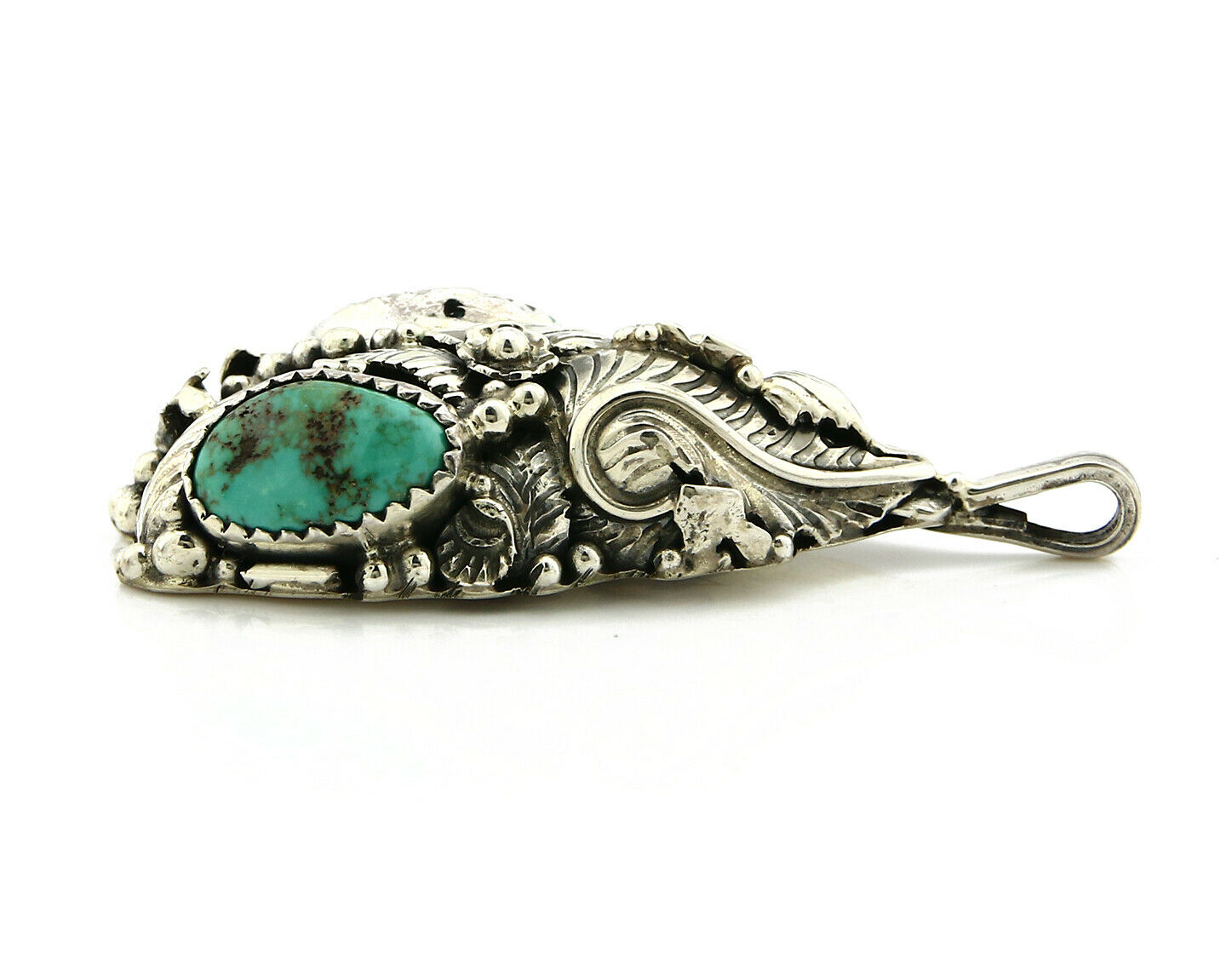 Navajo Pendant .925 Silver Kings Manassas Turquoise Signed Tom Willeto C.80's