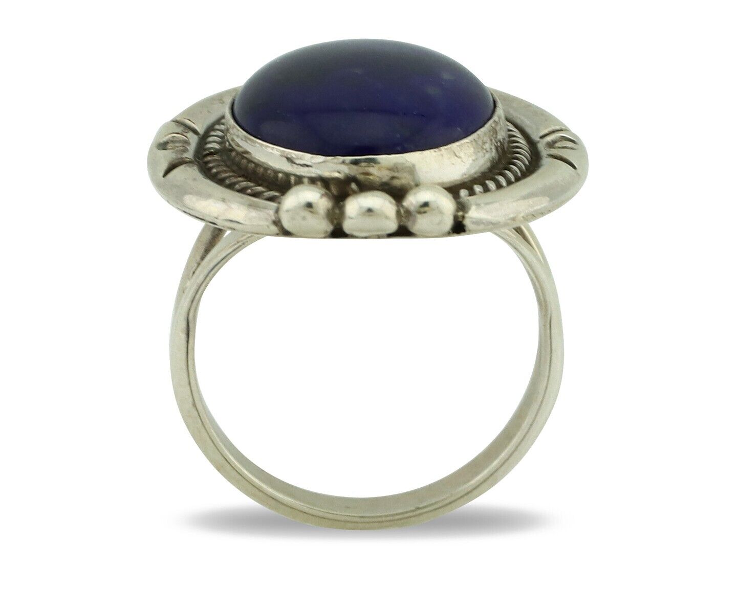 Navajo Hand Stamped Ring 925 Silver Natural Lapis Native American Artist C.80's