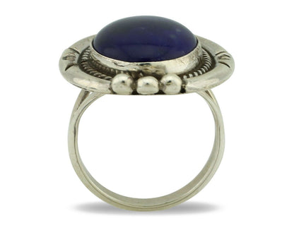 Navajo Hand Stamped Ring 925 Silver Natural Lapis Native American Artist C.80's