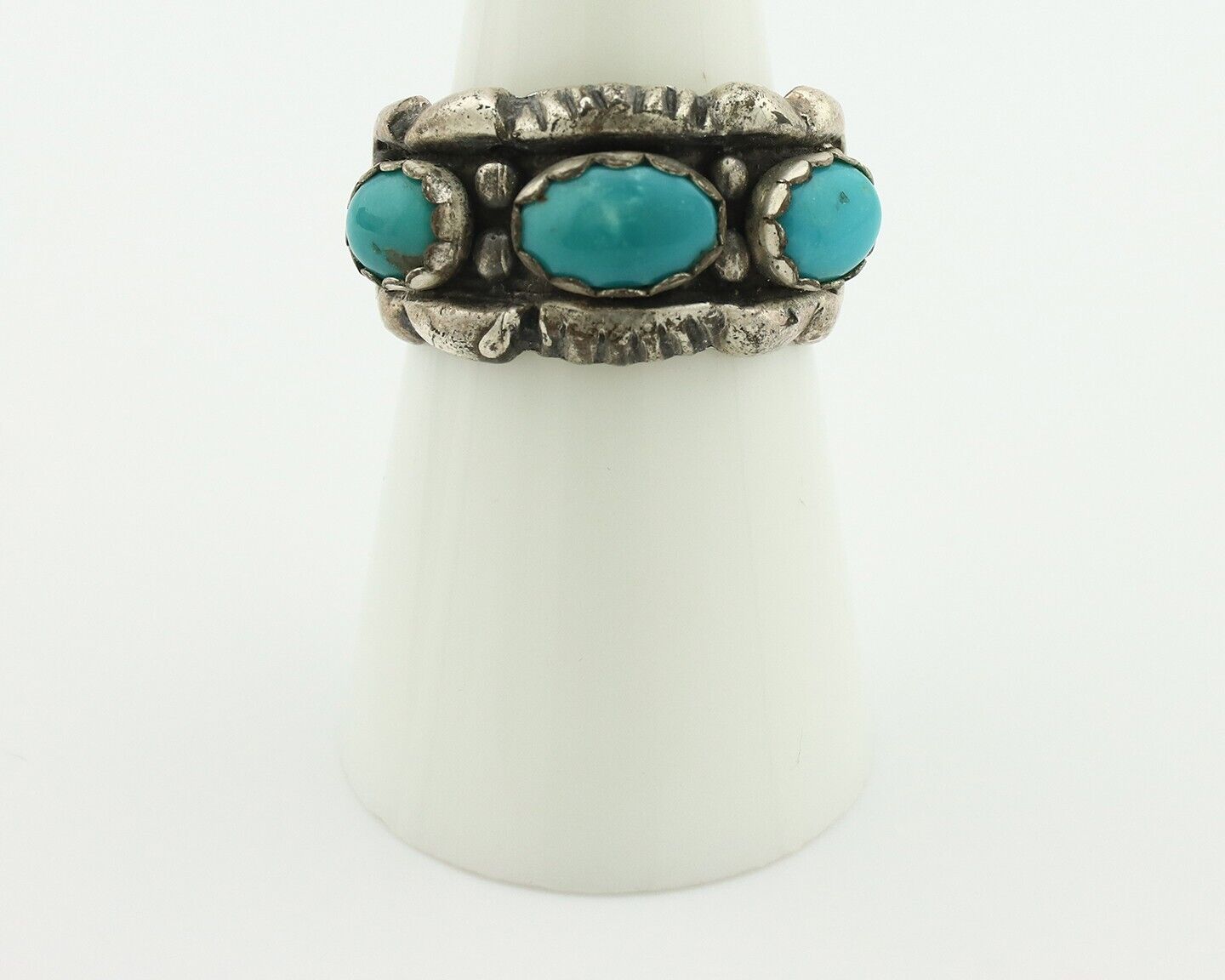 Navajo Ring .925 Silver Natural Blue Turquoise Native American Artist C.80's