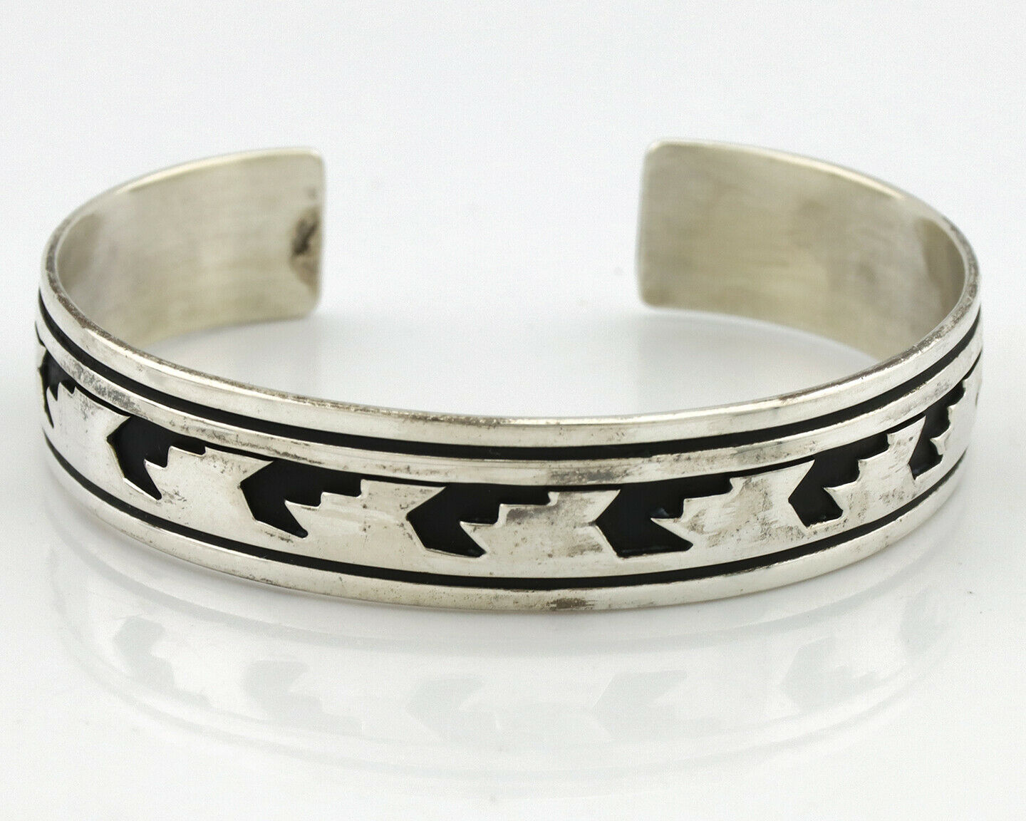 Navajo Bracelet .925 Silver Handmade Overlay Style Signed Tommy Billy Cuff C80s
