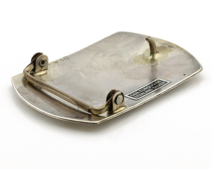 Navajo Belt Buckle 925 Silver Handmade Chip Inlay Artist Signed Henry Baca C.80s