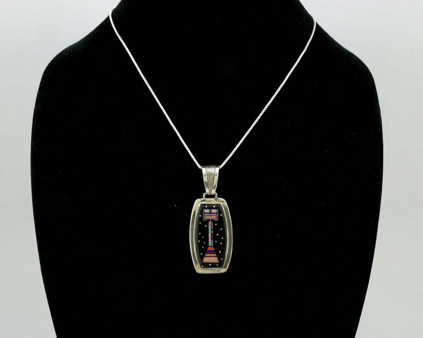 Navajo Handmade Inlaid Kachina Pendant .925 Silver Artist Signed FL C.80's