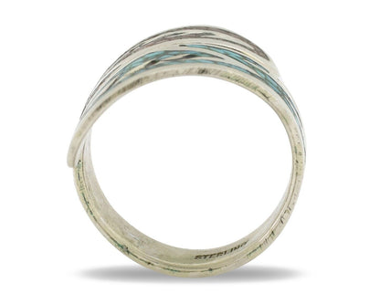 Navajo Chip Inlay Ring 925 Silver Turquoise & Coral Artist Native Artist C.80's