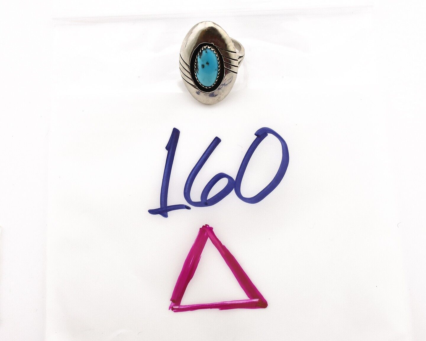 Navajo Ring 925 Silver Sleeping Beauty Turquoise Signed P C.80's