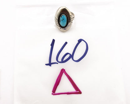 Navajo Ring 925 Silver Sleeping Beauty Turquoise Signed P C.80's