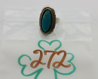Navajo Ring .925 Silver Nevada Turquoise Native American Artist C.1980's