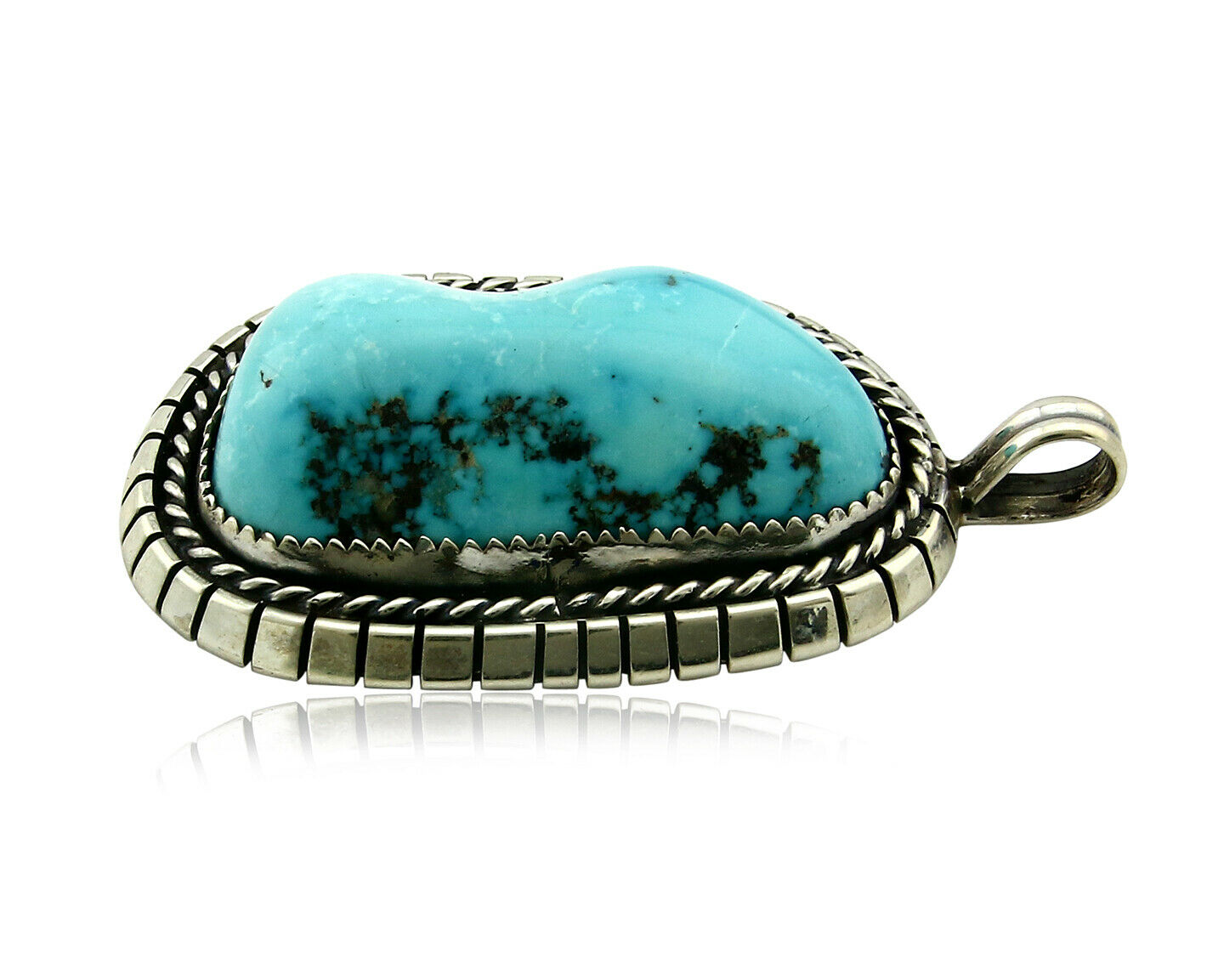 Navajo Pendant .925 Silver Kingman Turquoise Signed Artist Tom Willeto C.80's