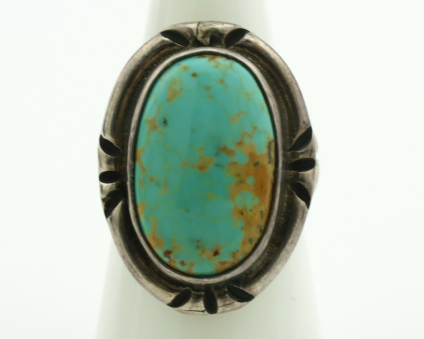 Navajo Ring .925 Silver Kingman Turquoise Artist Signed Gecko C.1980's