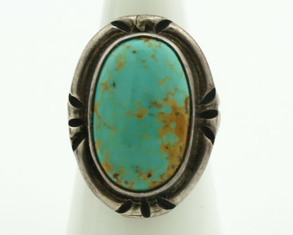 Navajo Ring .925 Silver Kingman Turquoise Artist Signed Gecko C.1980's