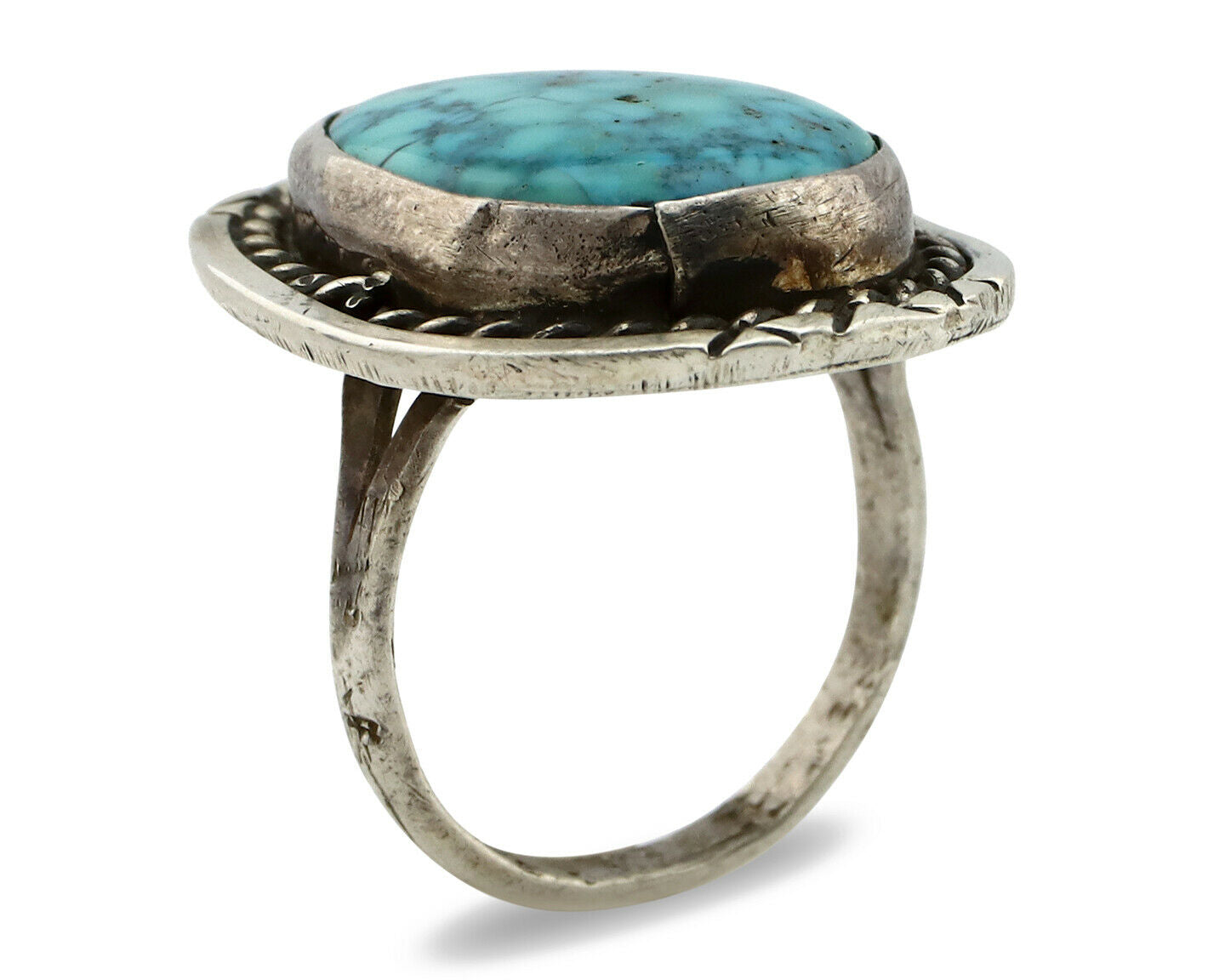 Navajo Ring .925 Silver Spiderweb Turquoise Native American Artist C.80's