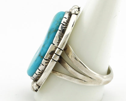 Navajo Ring 925 Silver Natural Mined Blue Gem Turquoise Artist Signed A C.80's