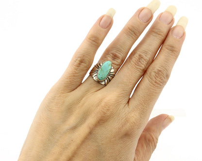 Navajo Ring .925 Silver Kingman Turquoise Artist Signed Apache C.80's