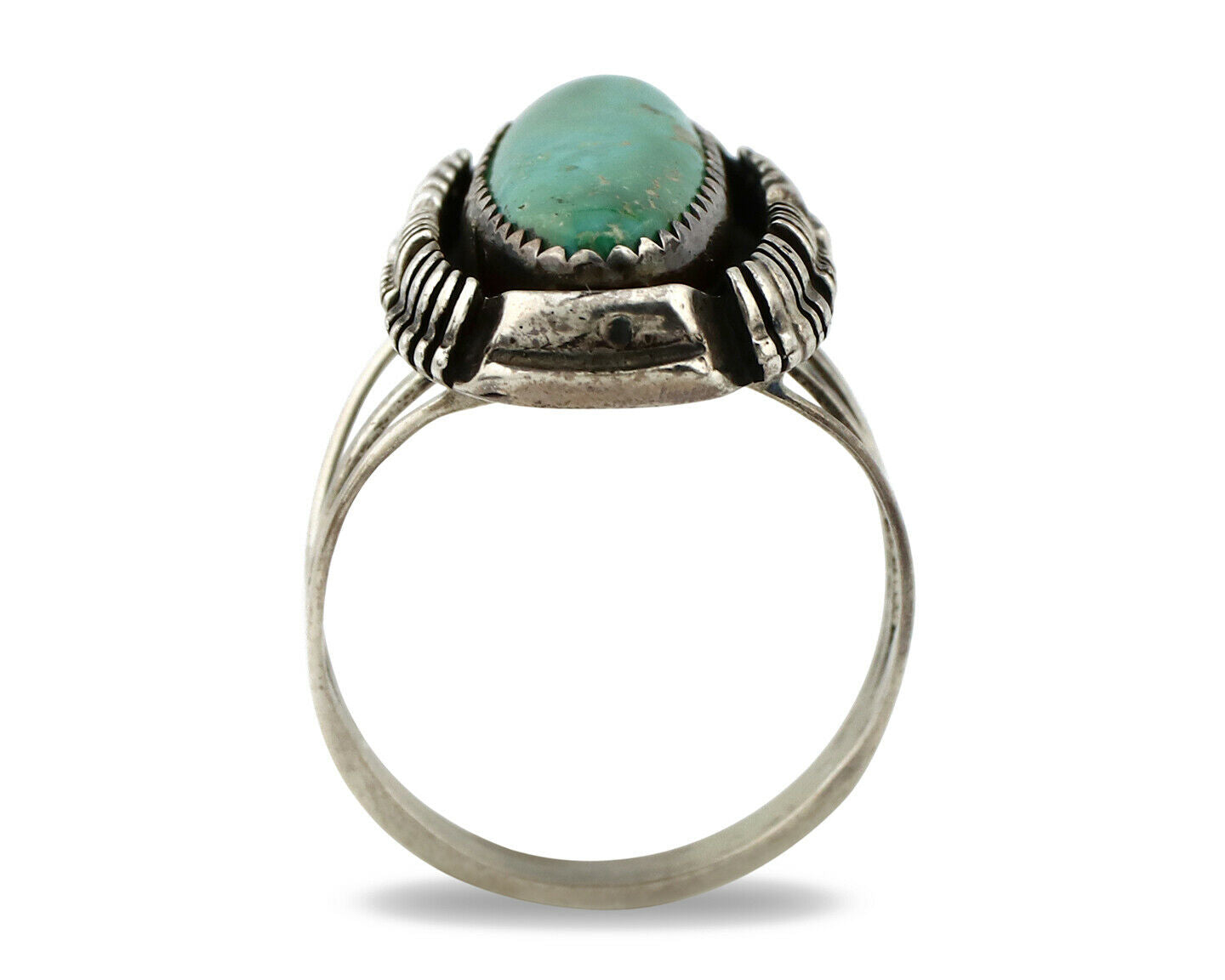 Navajo Shield Ring .925 Silver Blue Green Turquoise Signed Artist LY C.80's