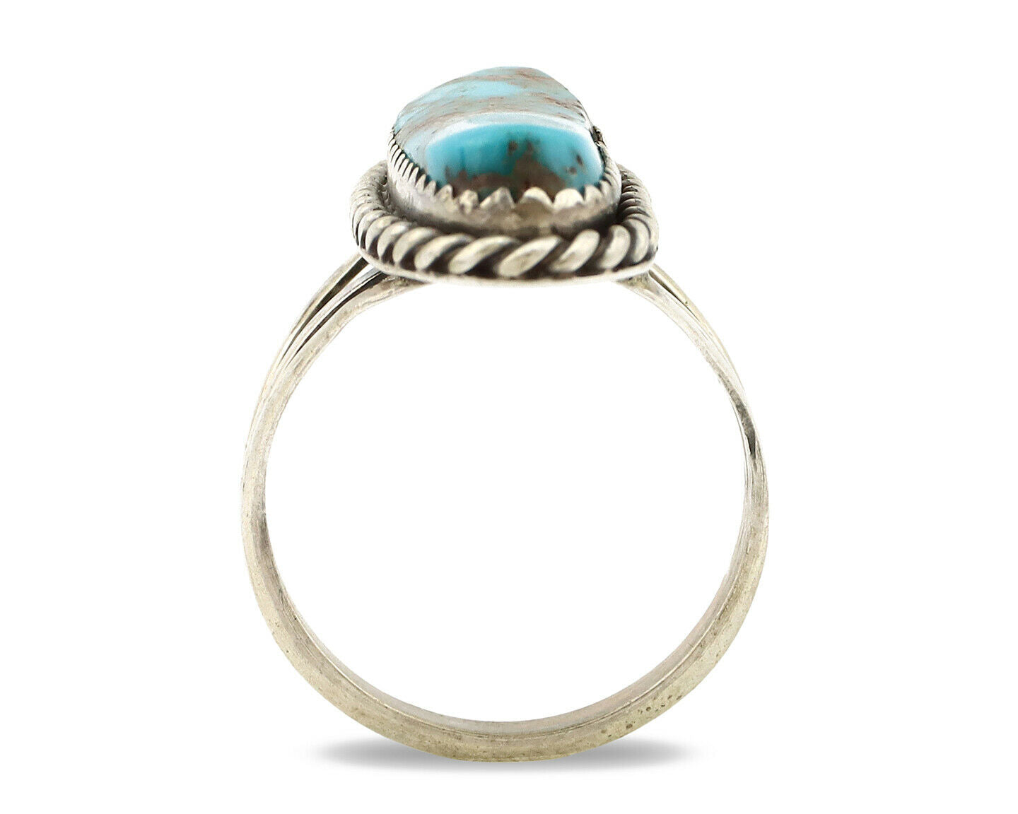 Navajo Ring .925 Silver Kingman Turquoise Artist Signed Gecko C.90's