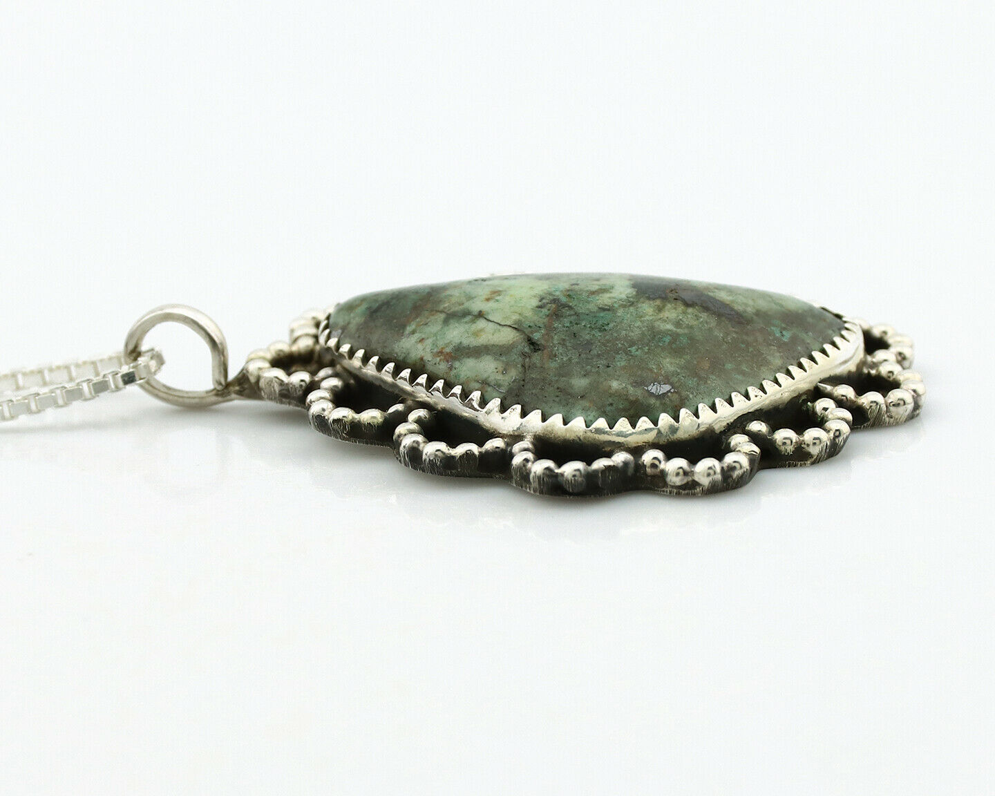 Navajo Necklace .925 Silver Variscite Signed JR C.1980's