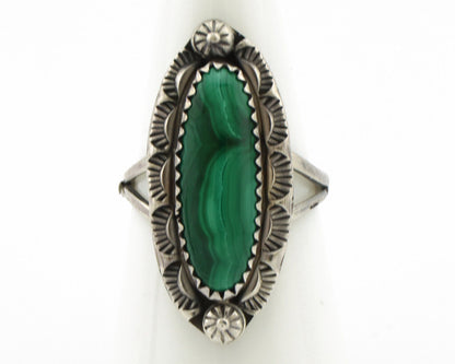 Navajo Ring 925 Silver Natural Malachite Artist Native American Signed H C.80's