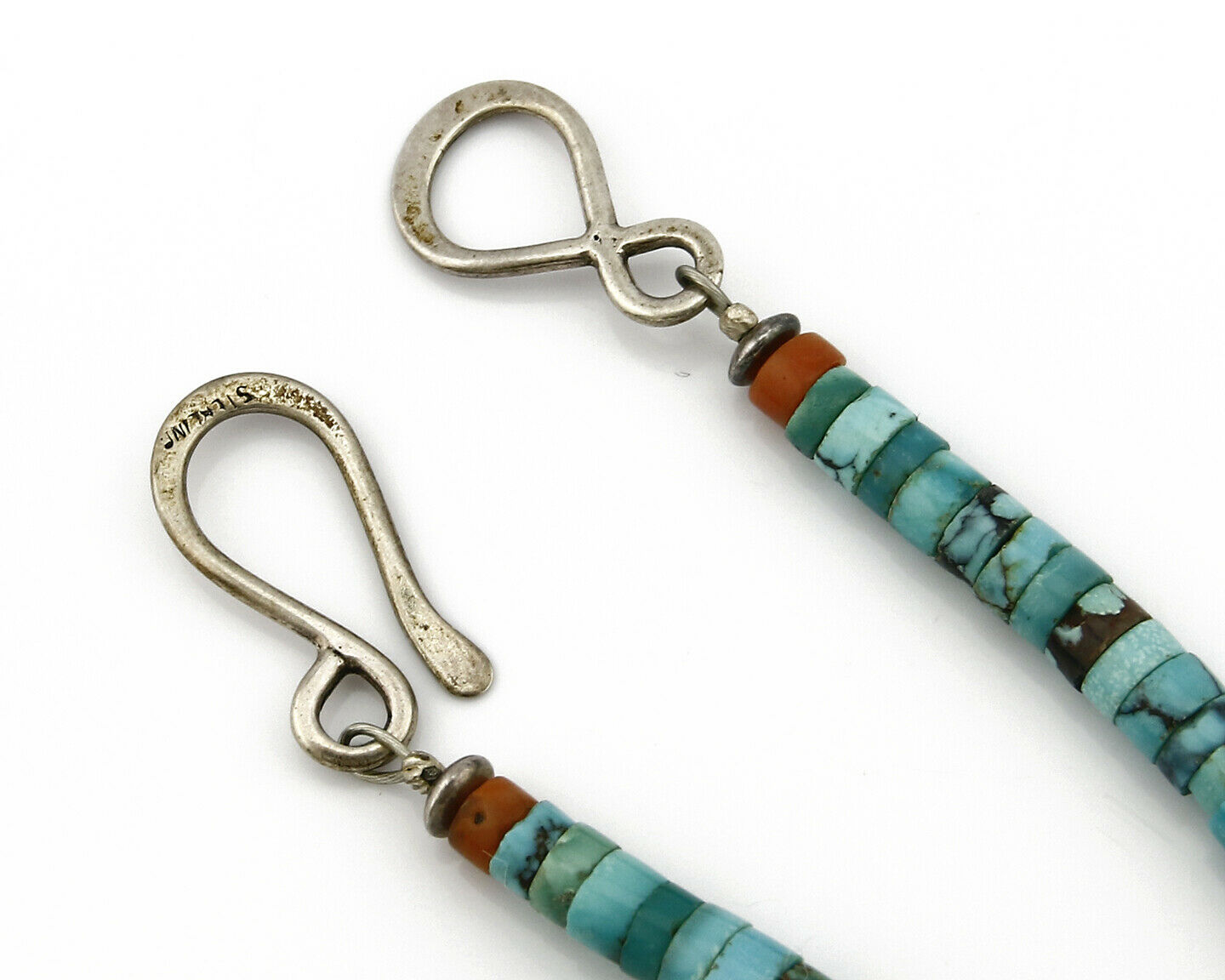 Women's Navajo Necklace .925 Silver Blue Arizona Turquoise & Natural Corals