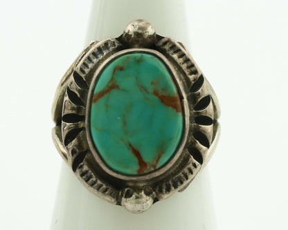 Navajo Ring .925 Silver Kingman Turquoise Artist Signed Gecko C.1980's
