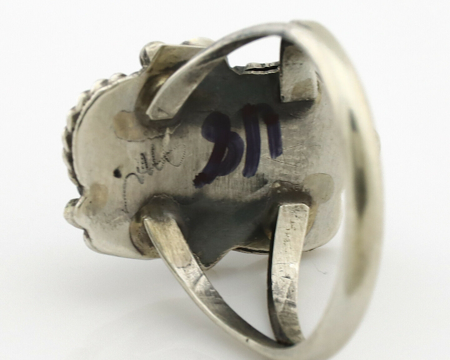 Navajo Ring .925 Silver Turquoise & Coral Artist Signed J Morris C.80's