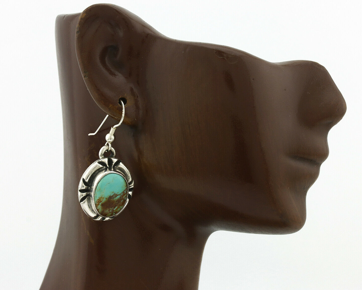 Navajo Earrings .925 Silver Kingman Turquoise Native American Artist C.80's